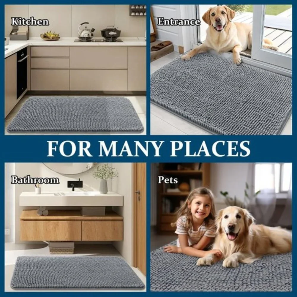 New Dog Door Mat for Muddy Paws 30x20, Absorbent, Non-Slip & Washable Grey Mat - Picture 8 of 8
